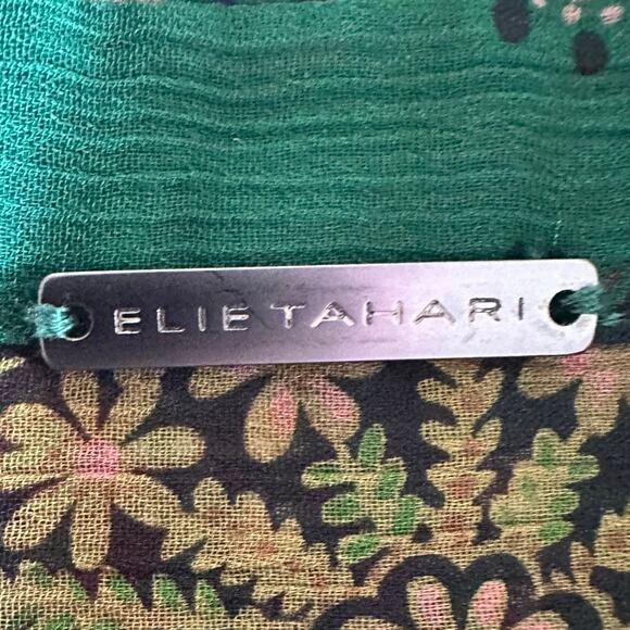 Elie Tahari Sheer Blouse Button Front Bohemian Paisley Print Top Ruffle Cuff L - Picture 7 of 10